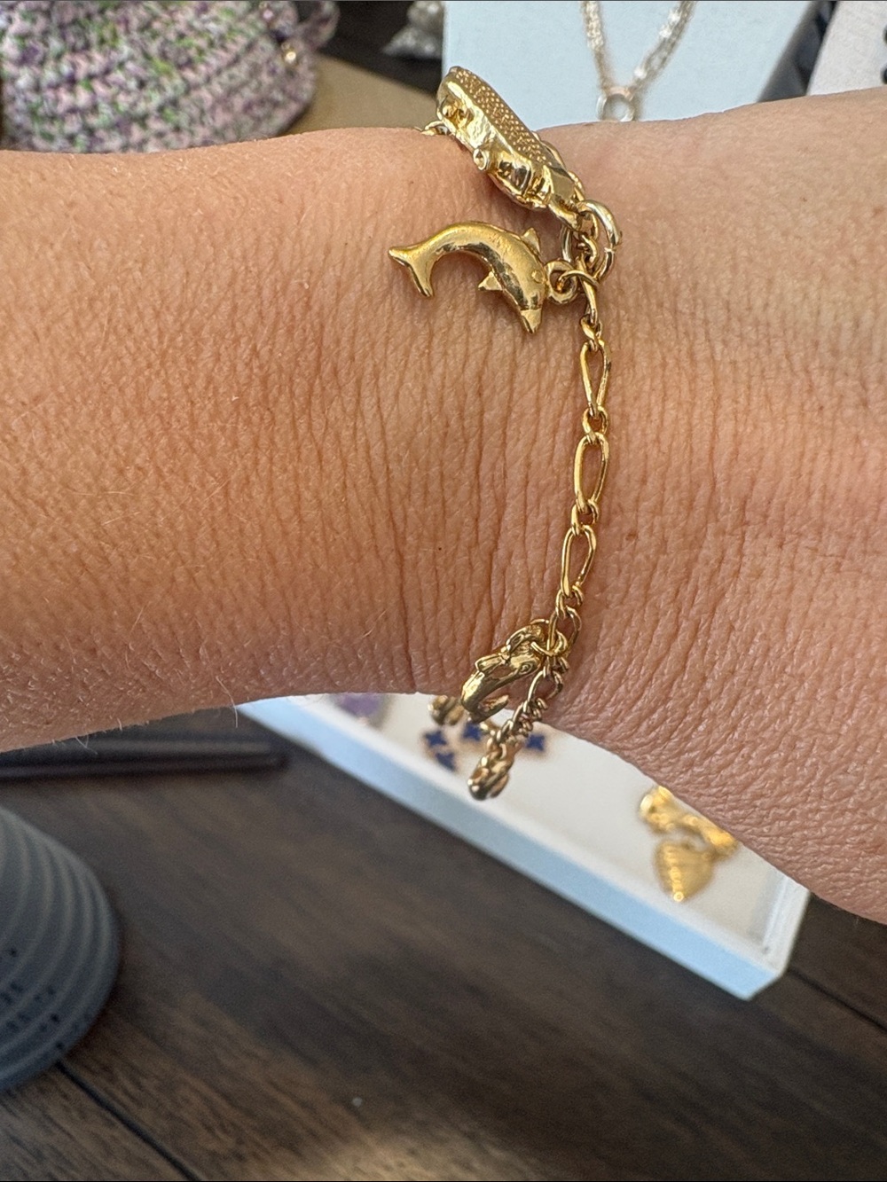 Gold Tone Dolphin Charm Bracelet